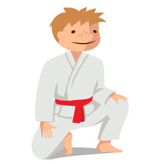 Vector illustration of a child in uniform. The basic movement Suvari-vaza Mae-sikko. Suitable for oriental martial arts such as aikido, judo, karate, jiu-jitsu, budo