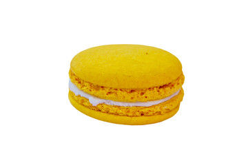 Tasty yellow macaroon isolated on white background
