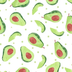 Deurstickers Avocado Naadloze aquarel avocado patroon. Vectorfruitachtergrond.