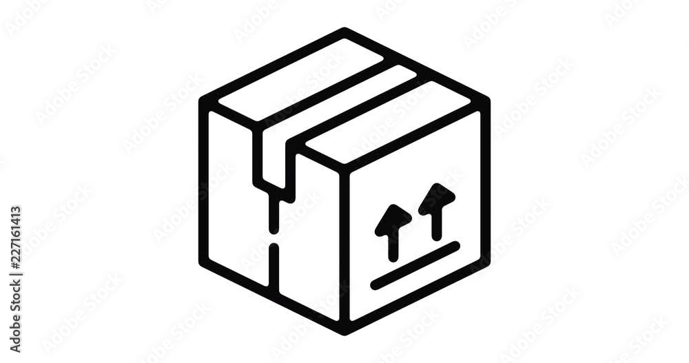Poster cardboard box line icon motion graphic animation with alpha channel.