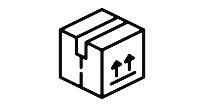 Cardboard box line icon motion graphic animation with alpha channel.
