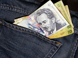 Vintage Israeli shekels in jeans pocket