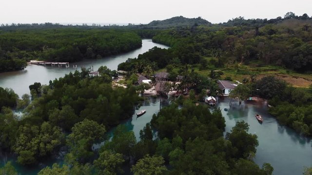 Thailand - small vilage outside of civilization. Aerial wide shot.