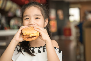 asian Children eat chicken cheese Hamburger Food Court