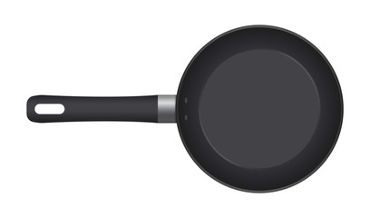 Empty frying pan, top view isolated on white background. Realistic steel pan. Vector illustration mockup.