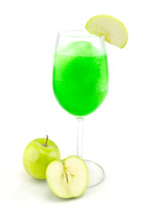 Obraz na płótnie Canvas Glasses of juice, apples on white background