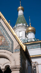 Amazing view of Golden Domes Russian church in Sofia, Bulgaria