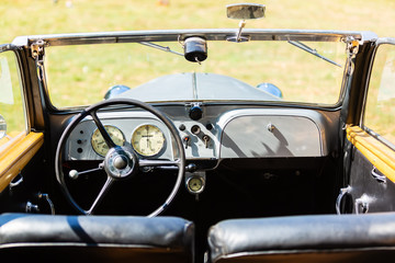 cockpit of a historical car