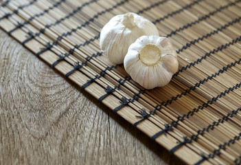 garlic on wood table