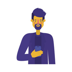young man with beard and smartphone