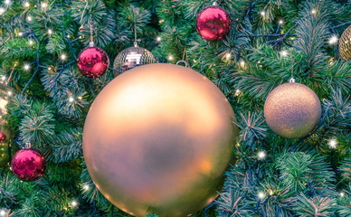 Christmas decorated on Artificial pine tree background