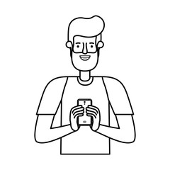 young man with beard and smartphone