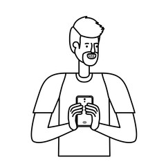 young man with beard and smartphone