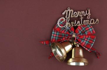 Brown background, gift box and Christmas decorations.