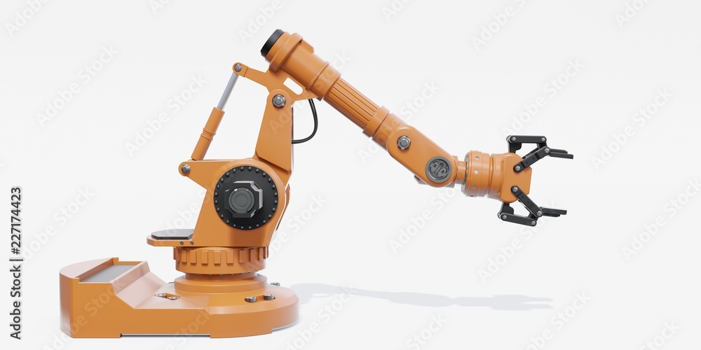 Poster automatic hand for conveyor and robotic gripper the work on white background,3d rendering