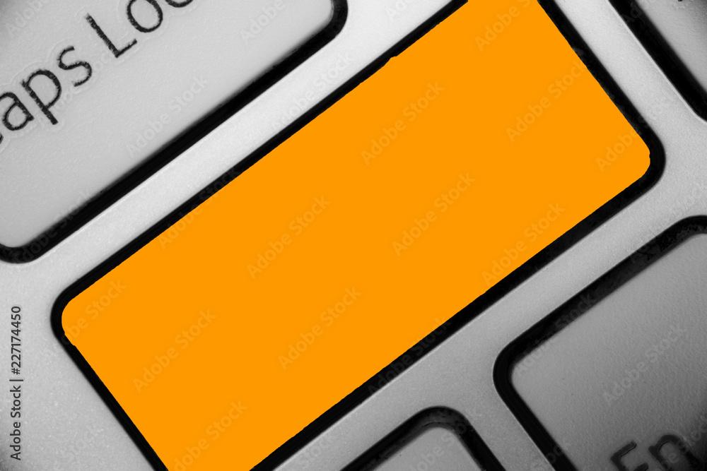 Poster Design business Empty copy space text for Ad website promotion isolated Banner template. Keyboard orange key Intention create computer computing reflection document
