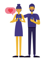 young couple using smartphone with love message