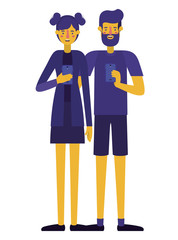 young couple using smartphone