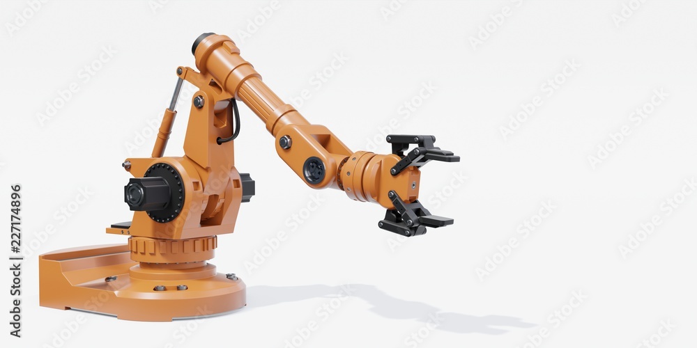 Poster automatic hand for conveyor and robotic gripper the work on white background,3d rendering