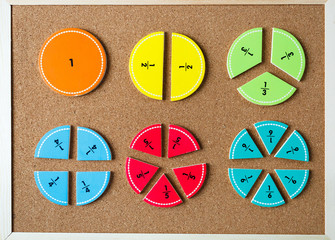 colorful math fractions on the bright backgrounds. interesting math for kids. Education, back to...