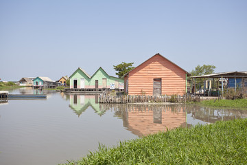  Nueva Venecia is a town with quaint wooden houses in the middle of the Cienaga Grande de...