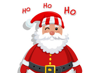 Merry Christmas and happy new year. Funny Cartoon Santa Claus and decorative element posters, gift tags and labels. Vector Illustration.