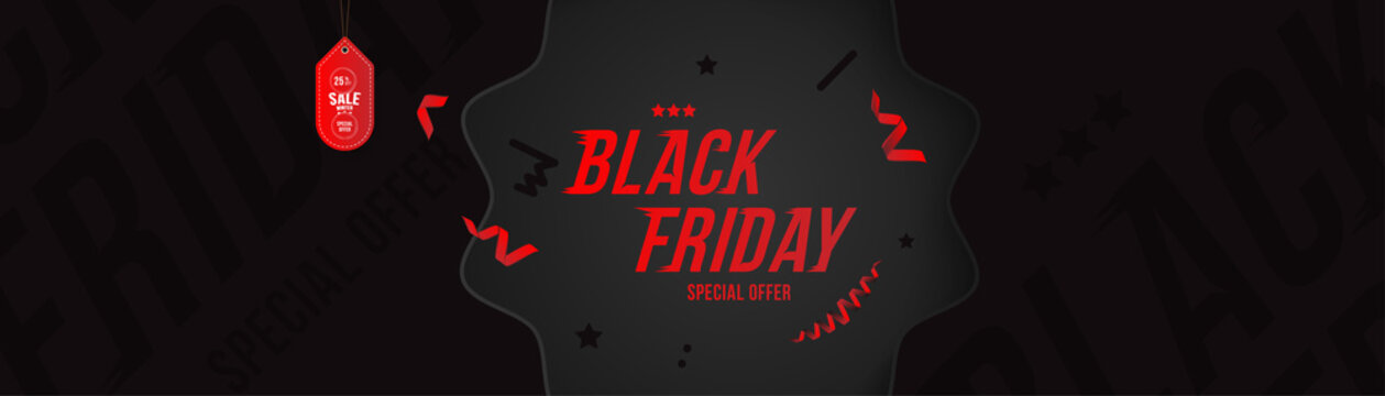 Black Friday 25% off discount long poster format and flyer. Template banner for design advertising and banner.. Flat vector illustration EPS 10