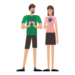 Obraz premium young couple using smartphone