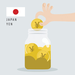 Save  your Japan Yen money in glass jar vector style