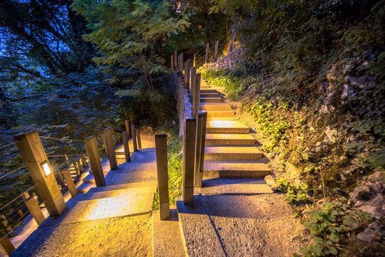 Fototapeta Illuminated outdoor Stairway at night