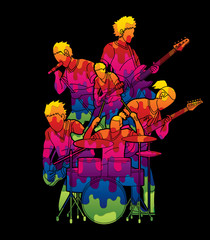 Fototapeta premium Musician playing music together, Music band graphic vector
