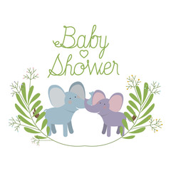cute elephants couple with wreath baby shower card
