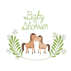 cute horses couple with wreath baby shower card