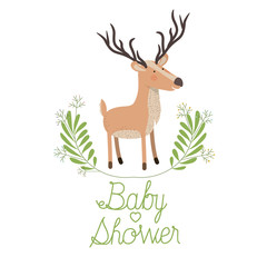 cute reindeer with wreath baby shower card