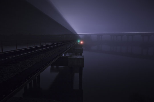 Midnight train over Little Ogeechee River in Savannah