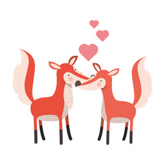 cute couple foxes with hearts