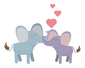 cute couple elephants with hearts
