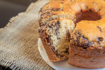 Closeup of a sliced cake