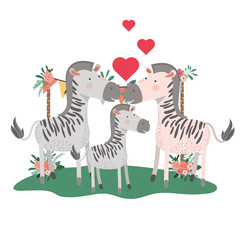Obraz na płótnie Canvas cute family zebras with hearts
