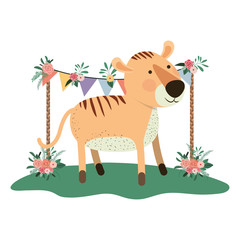 cute and adorable tiger with floral frame