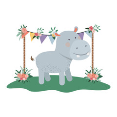 cute and adorable hippo with floral frame