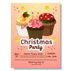 colorful christmas party invitation card with cupcake