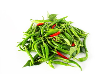 garden fresh green and red chili pepper in white background