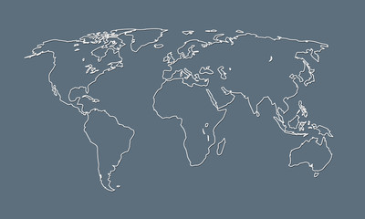 A cool and simple black and white world map outline of different countries and continents vector illustration