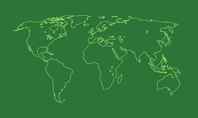 A cool and simple green world map or atlas outline of different countries and continents vector illustration