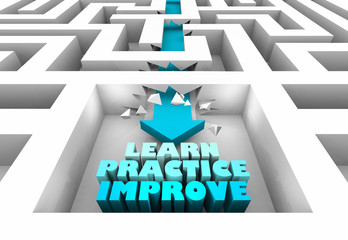 Learn Practice Improve Get Better Maze Arrow 3d Illustration