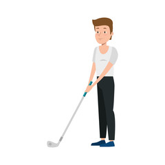 young man practicing golf