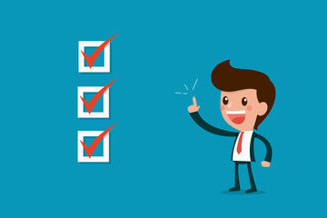 Businessman checking box icon.