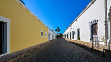 Typical street in the Spanish Colonial town of Alamos, Sonora, Mexico