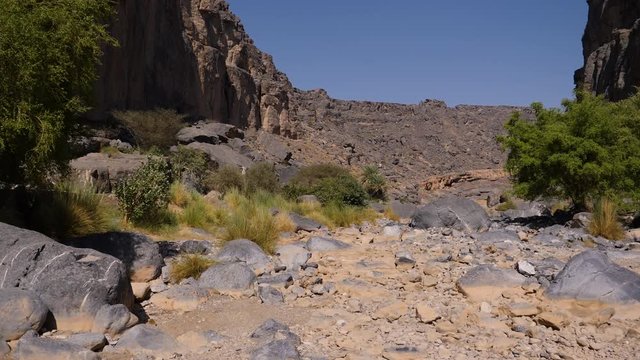Tranquil canyon landscape scene in the countryside of the Sultanate of Oman.
